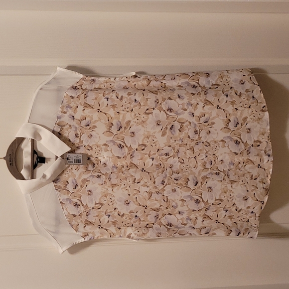 RW&CO Printed Mix Media Shirt Collar Extended Shoulder T-Shirt (M) - Picture 1 of 5